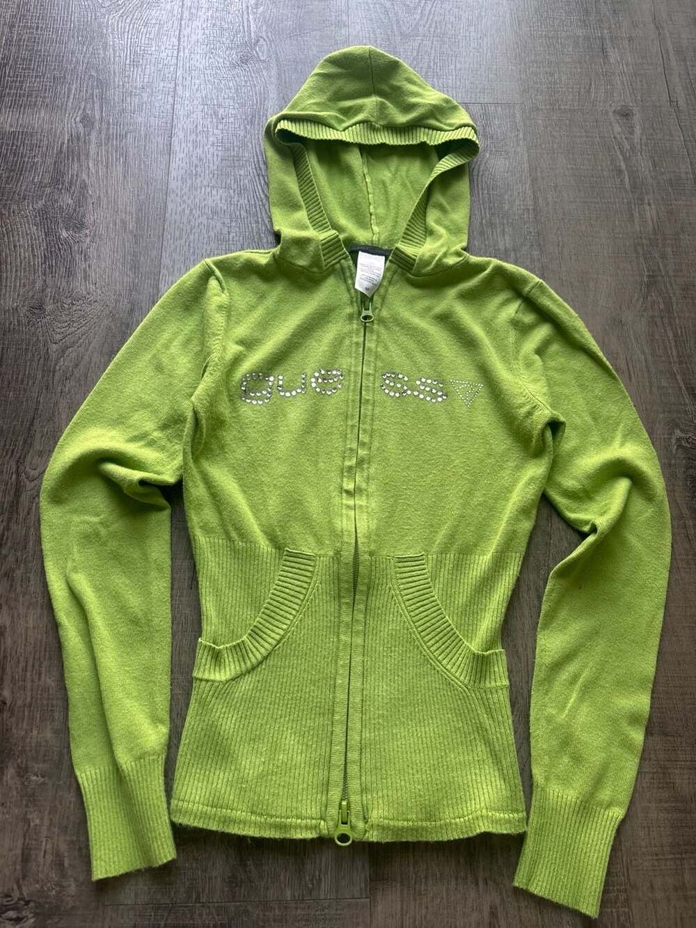 Vintage 2000's GUESS Green Hoodie With Rhinestones - XS - Canada